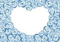 Floral pattern with blue retro roses. Heart-shaped blank in the middle.